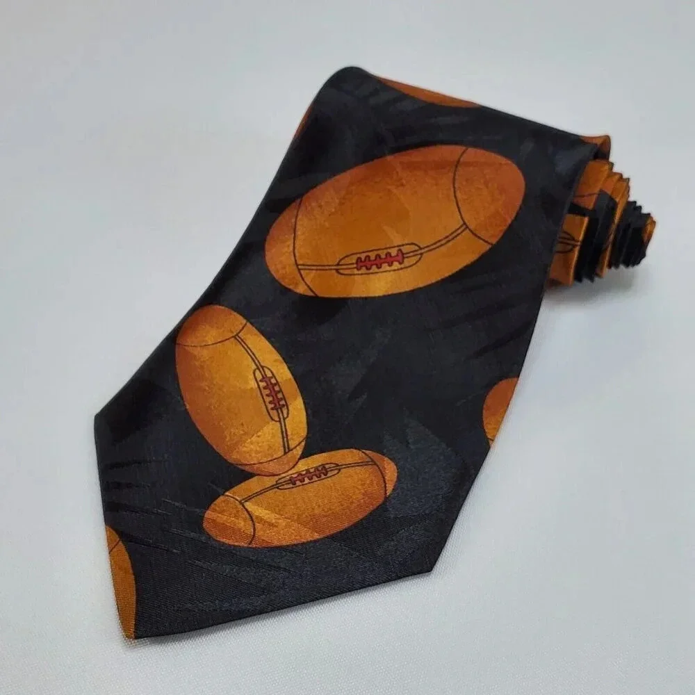Renaissance Men's Football Tie Black With Footballs Sports Necktie